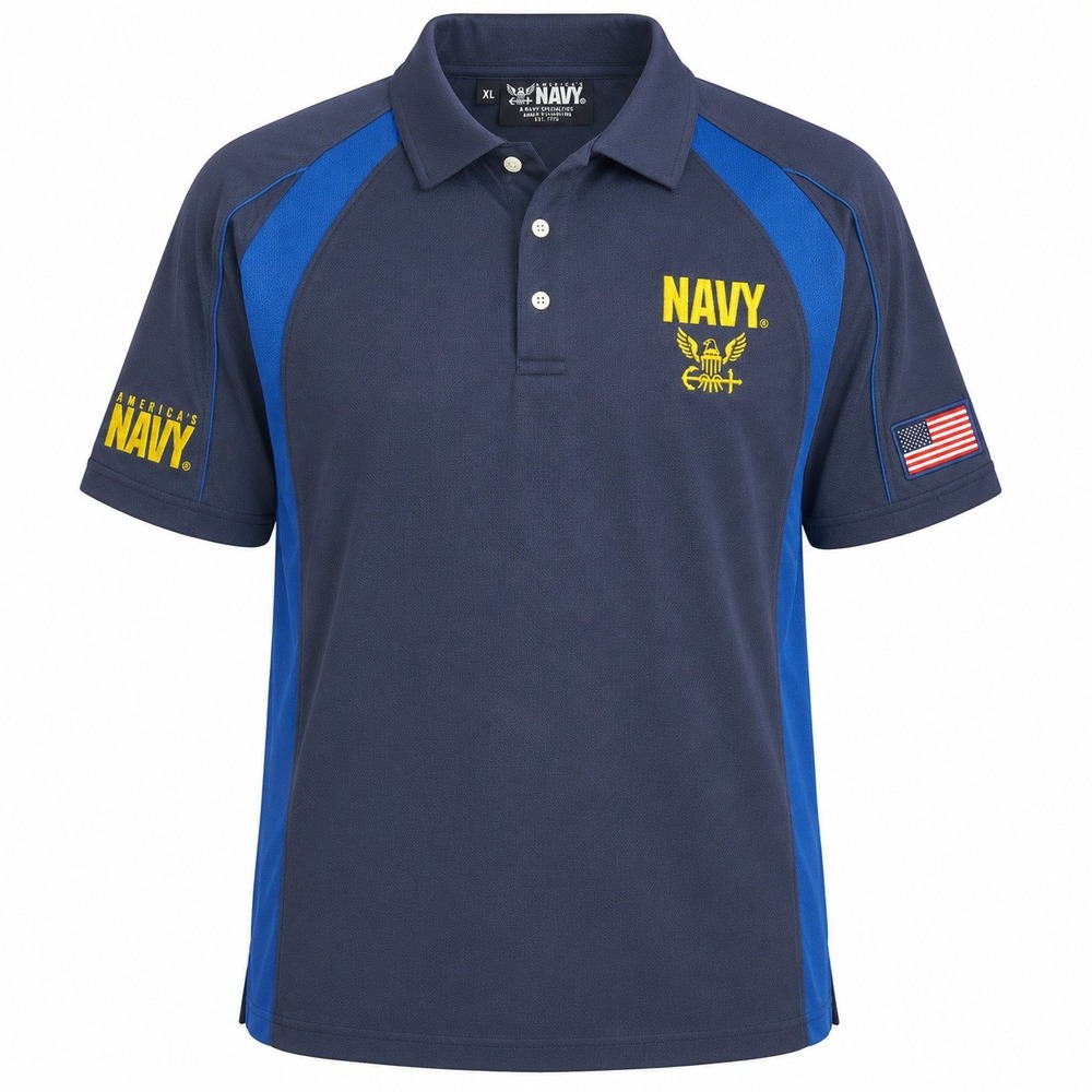 America's Navy Marine Specialties Polo Shirt Mens XL Blue Performance Mesh USN